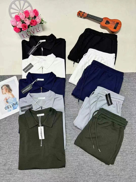 B2-m12 Summer sports suit Big size men's polo shirts a set of 2 pieces - Mixbatch