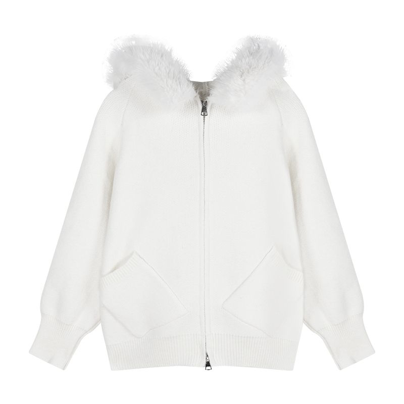 A khaki wool hooded sweater jacket for women's autumn