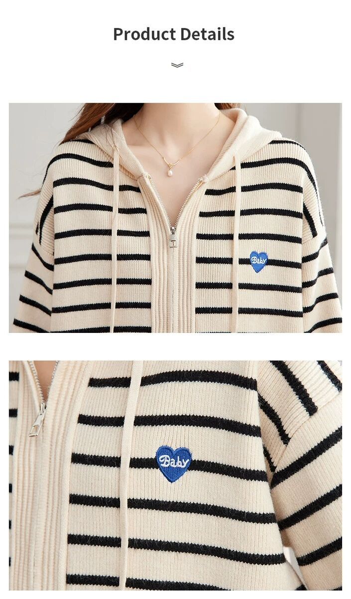 Striped Hooded Knit Top