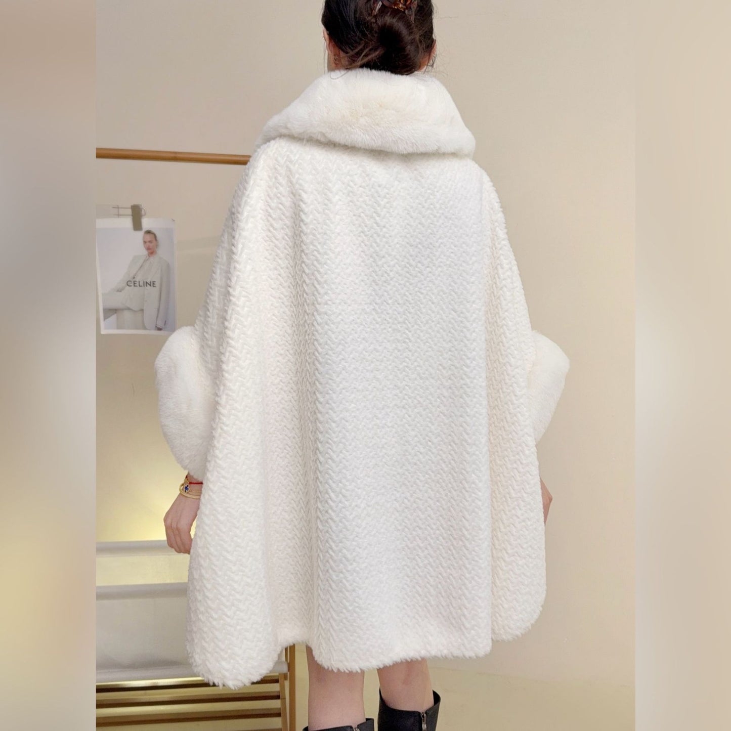 Fur Collar Shawl Coat