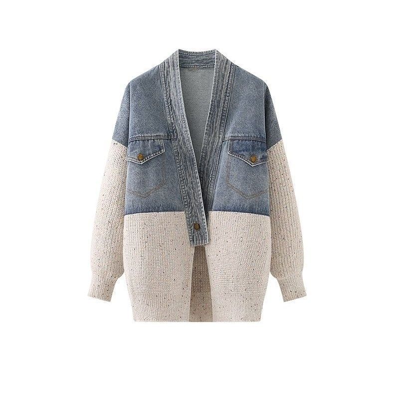 P denim spliced knitted jacket