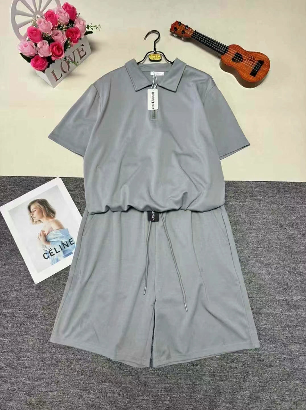 B2-m12 Summer sports suit Big size men's polo shirts a set of 2 pieces - Mixbatch