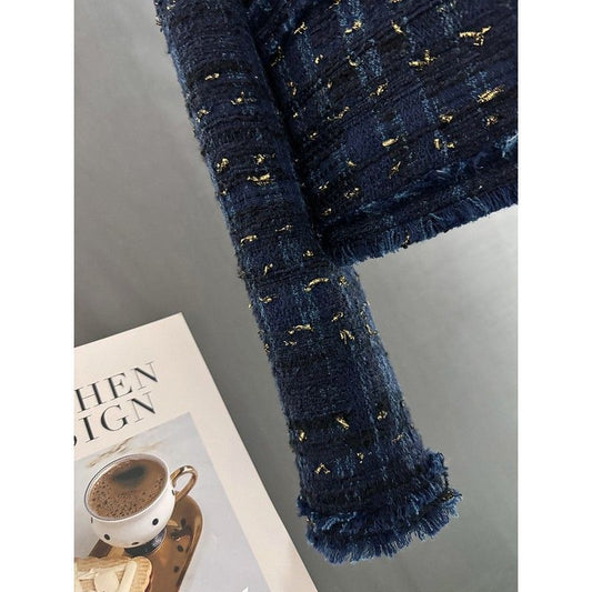 P dark blue high-grade texture small fragrant short coat