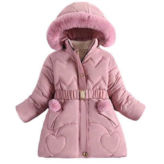 A Children's mid-length fleece-lined thick warm coat