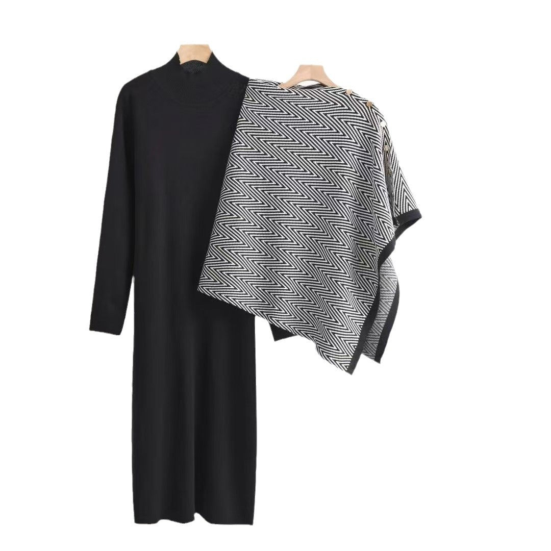 A two-piece knitted shawl dress
