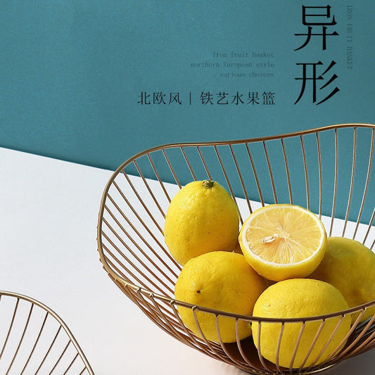 A fruit basket wrought iron storage basket