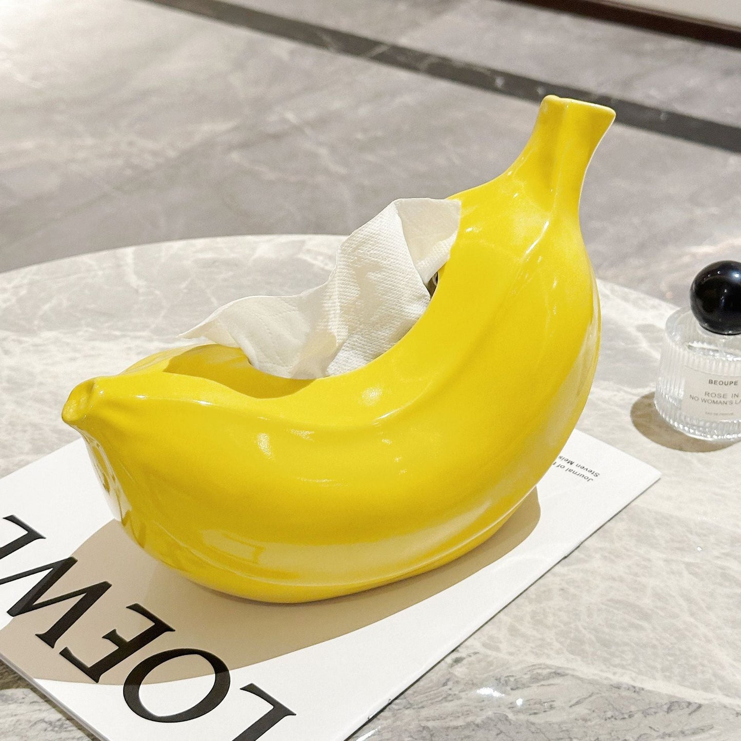 A Creative Banana Tissue Box Living Room Coffee Table Home Decorations Ceramic Paper Draw Box Dopamine Prohibition Anxiety Ornament