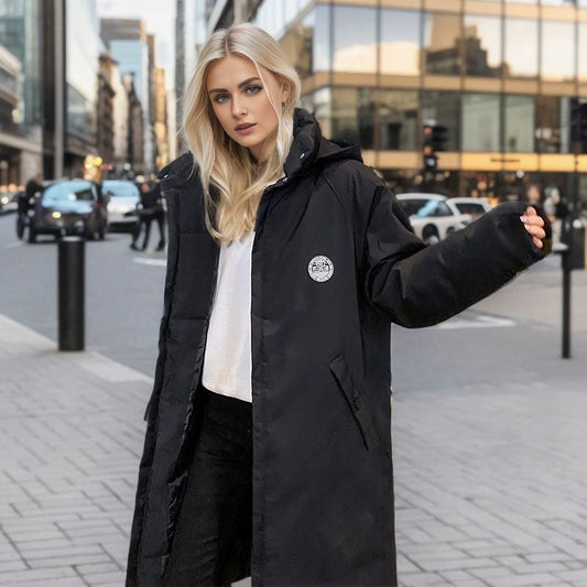 DY-005 2024 new medium and long over-the-knee hooded large-size cotton-padded jacket for women's thickened down cotton temperament cotton-padded jacket tide - Mixbatch