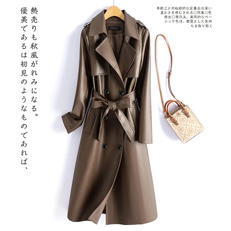 A PU leather jacket long