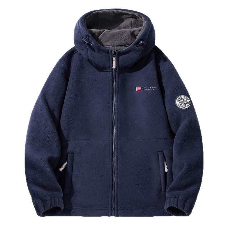 A Fall and Winter Outdoor Fleece Thickened Hooded Men's Fleece Jacket