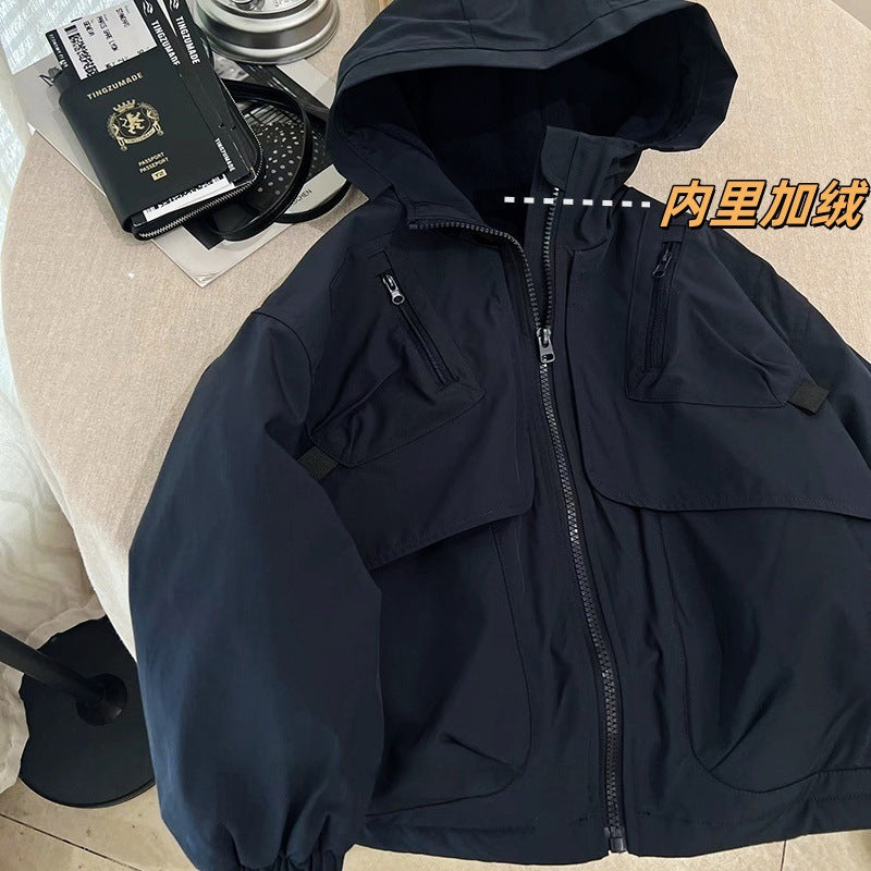 A Boys' Tooling Fleece Pie Overcomes Autumn and Winter New Medium and Older Children's Thickened Cotton