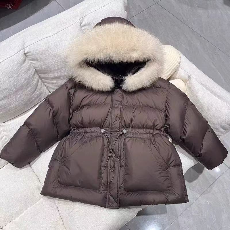 A new hooded medium and long boys and girls thickened jacket children's clothing