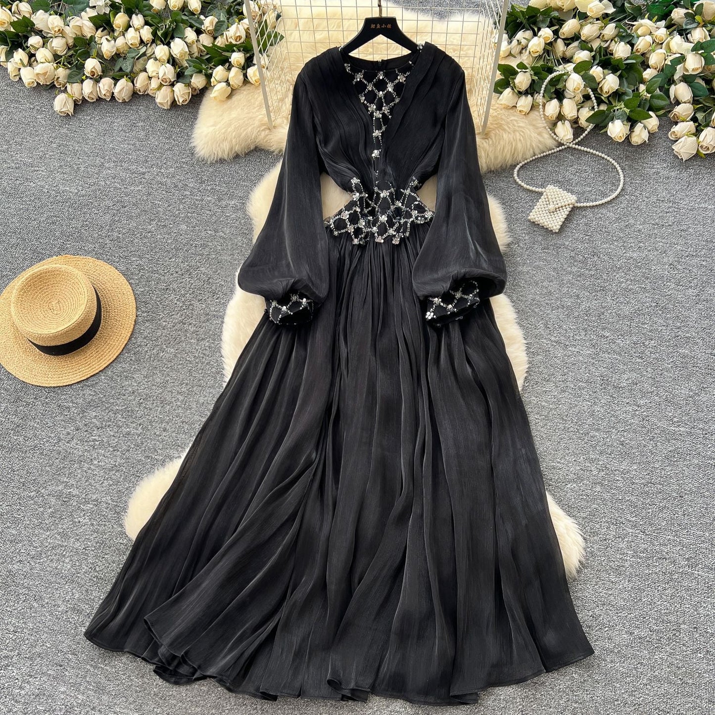 A sequined beaded dress