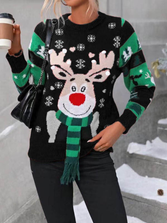 A printed sweater with long sleeves