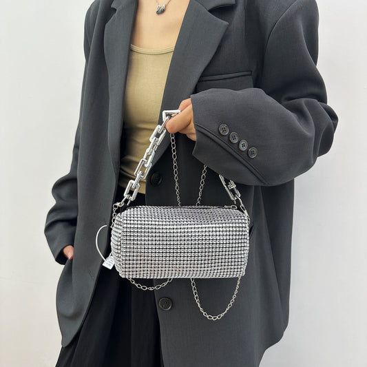A mesh drill chain bag women's new spring personalized foreign style explosion single shoulder niche dinner bag women