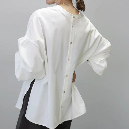 A crewneck long-sleeved top