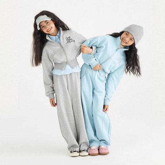 B2-m27 Spring new children's cotton stand-up collar zipper sweater sweatpants set - Mixbatch