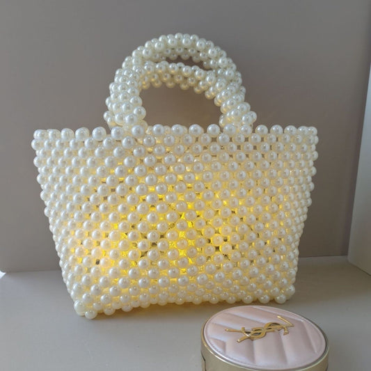 A handmade finished bag beaded new fashion shoulder woven pearl foreign style wedding pearl bag princess