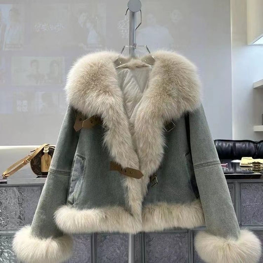 P fur neck denim jacket