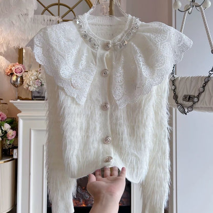 P Diamond Lace Sweater