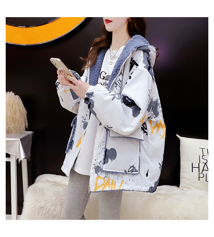 Fleece-Lined Thickened Two-Way Lamb Wool Cardigan Coat for Women