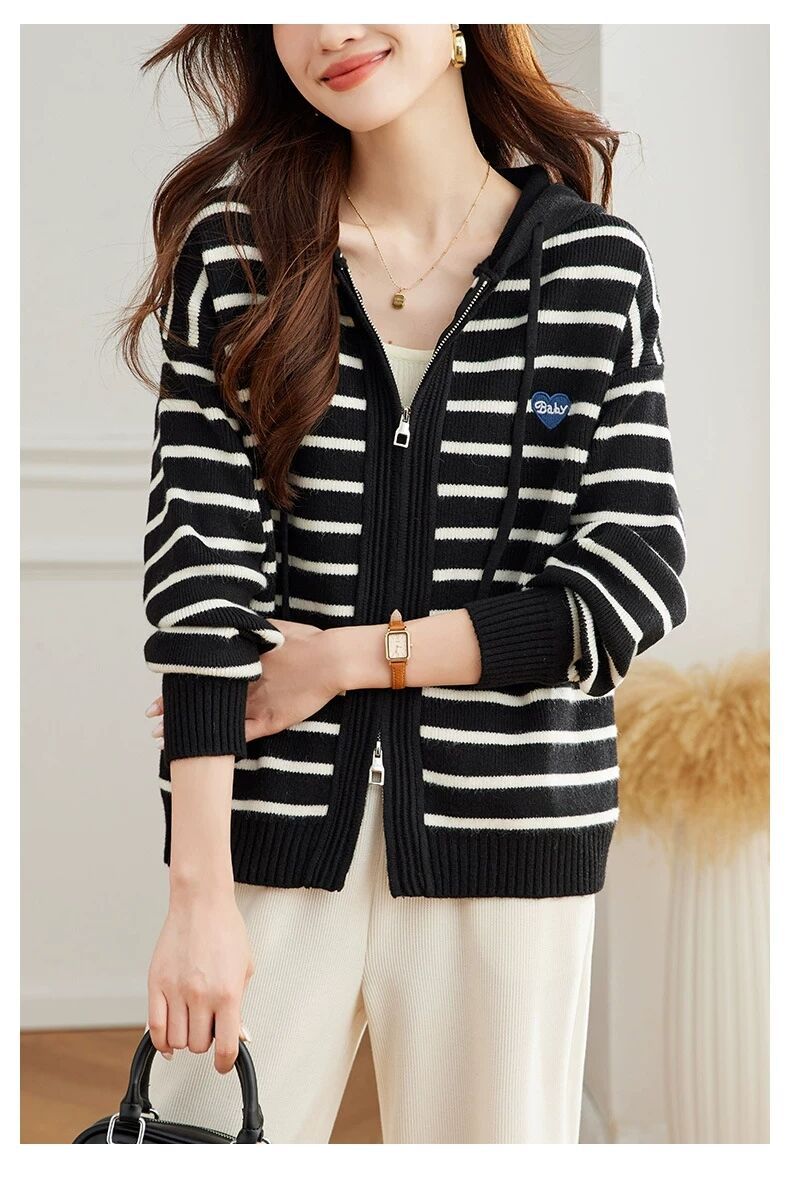 Striped Hooded Knit Top