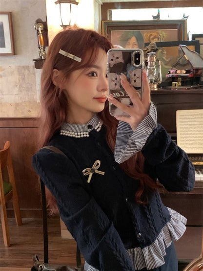 P long-sleeved sweater skirt set