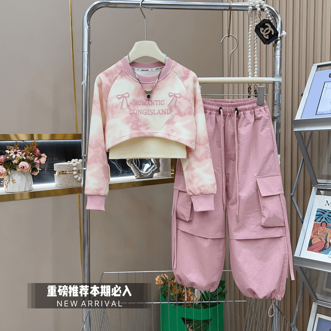 P spring and autumn new children's foreign casual fashionable overalls three-piece set