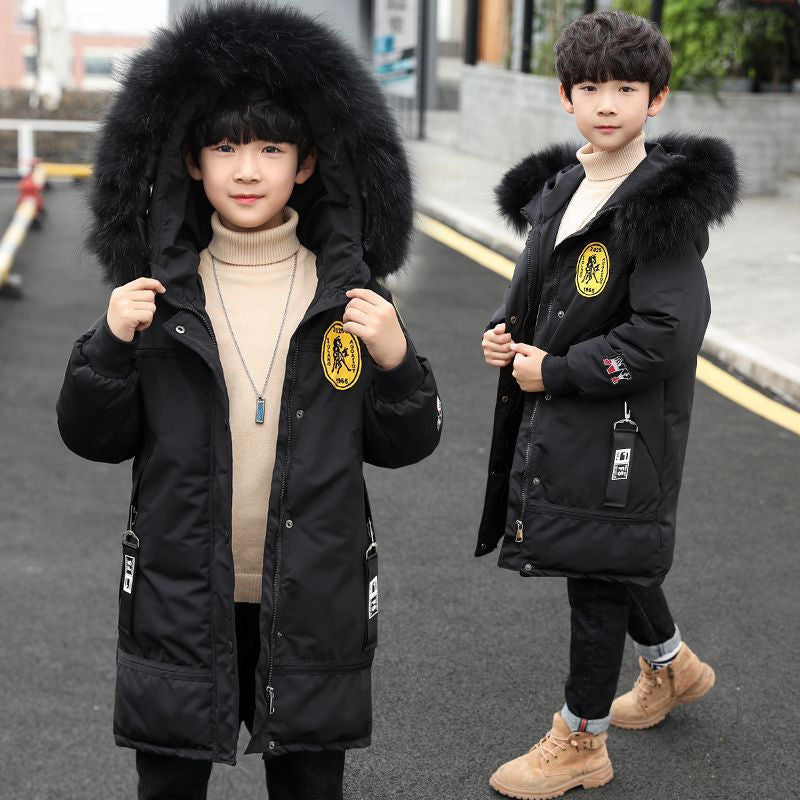 A children medium and older children thickened jacket winter boy Korean version of foreign style tide brand
