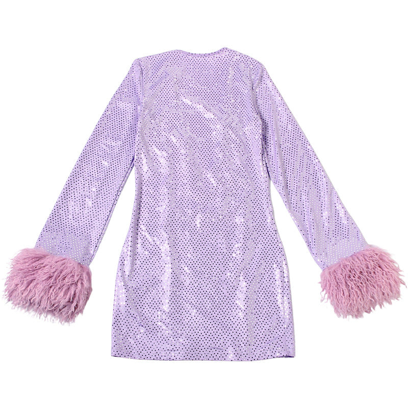 V Collar Long Sleeve Dress