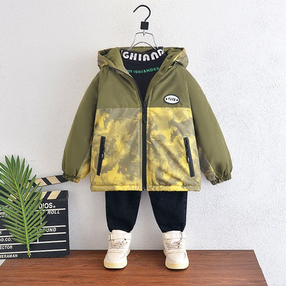 P 4 Fleece Thickened Jacket Medium and Older Boys Pie Overcome Winter