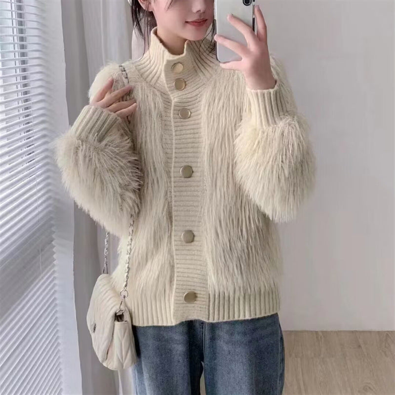 A Imitation Mink Velvet Stand Collar Sweater for Women