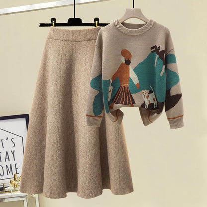 P Knitted Sweater Skirt Set