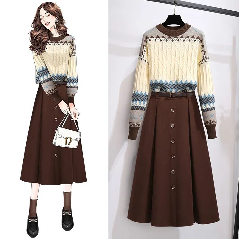 P sweater skirt two-piece set