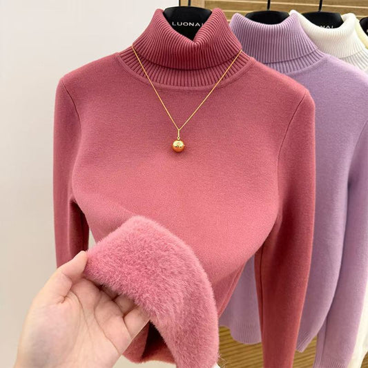 P turtleneck sweater piled and thickened