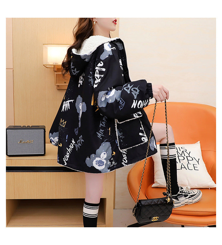 Fleece-Lined Thickened Two-Way Lamb Wool Cardigan Coat for Women