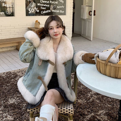 P fur neck denim jacket