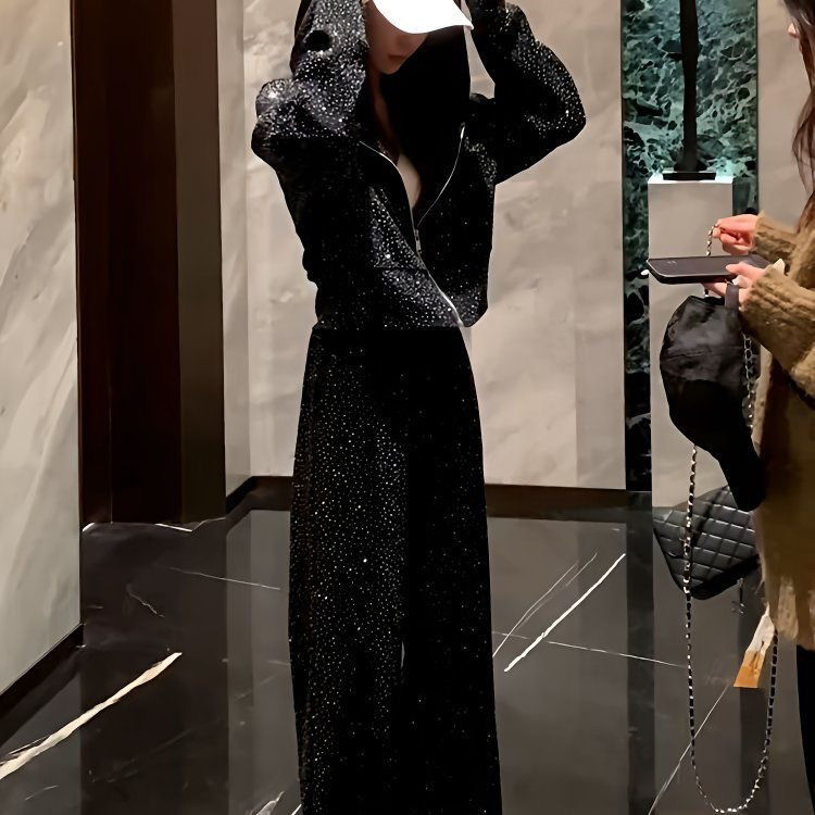 P hot diamond fashion high-end sports suit spring and autumn casual loose Korean version new thin sweater hat trousers two-piece set