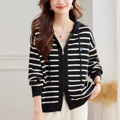 Striped Hooded Knit Top