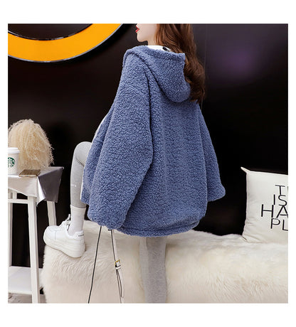 Fleece-Lined Thickened Two-Way Lamb Wool Cardigan Coat for Women