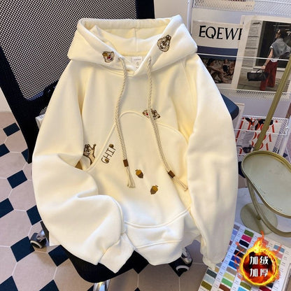 Korean Version Cartoon Embroidery Hooded Sweatshirt for Women