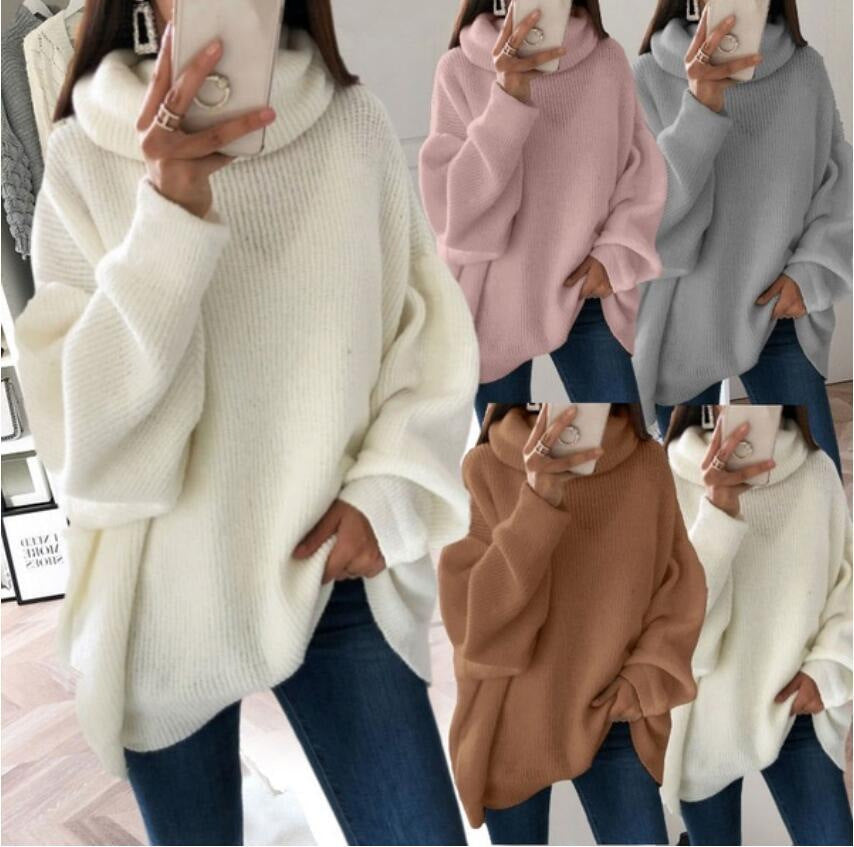 A knitted sweater loose solid color turtleneck sweater women's clothing