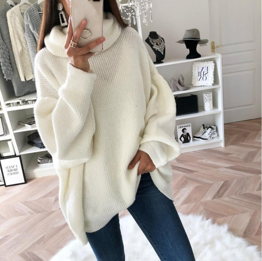 A knitted sweater loose solid color turtleneck sweater women's clothing