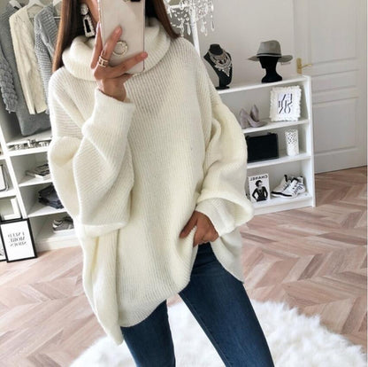 A knitted sweater loose solid color turtleneck sweater women's clothing