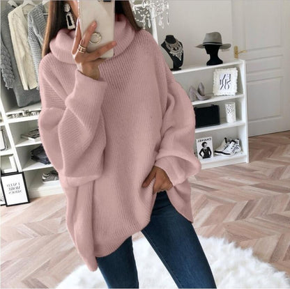 A knitted sweater loose solid color turtleneck sweater women's clothing
