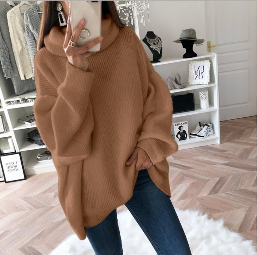A knitted sweater loose solid color turtleneck sweater women's clothing
