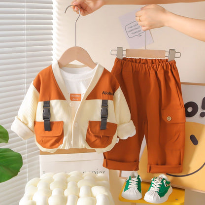 A new children's spring and autumn foreign style tooling three-piece children's autumn fashion clothes