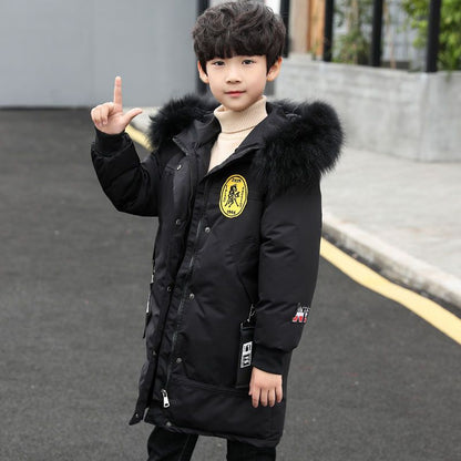A children medium and older children thickened jacket winter boy Korean version of foreign style tide brand
