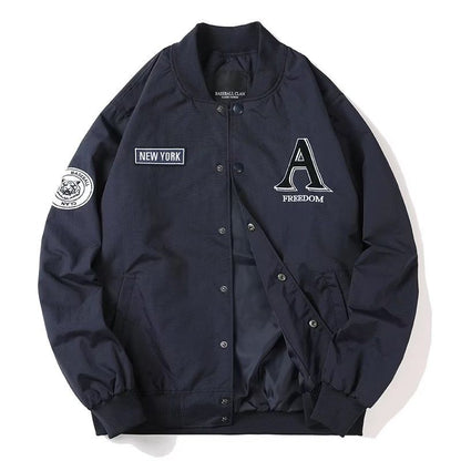 B2-m7 New Spring and Autumn Letter Embroidery Tooling Baseball Clothing Men's and Women's Black Loose Simple Thin Couple Clothing Jacket - Mixbatch