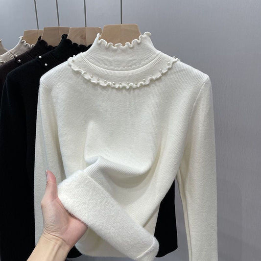P thick plush sweater women's sweater ear high collar